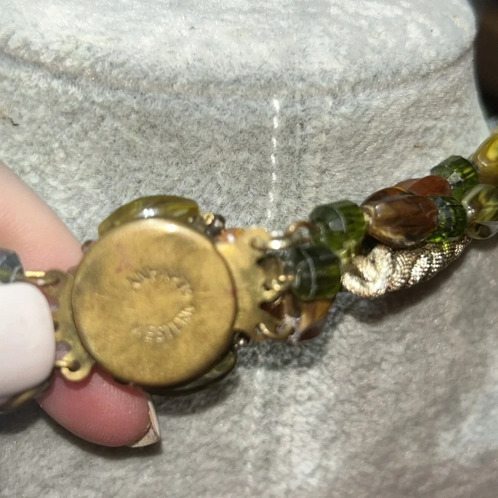 Western Germany Vintage Green Orange Gold Three Strand Necklace